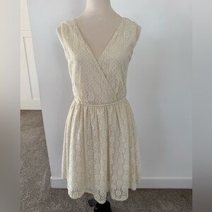 Maison Jules Cream Wrap Midi Dress V-Neck Sleeveless